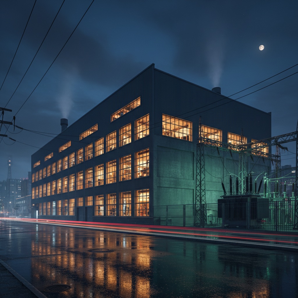Техническое здание ночью